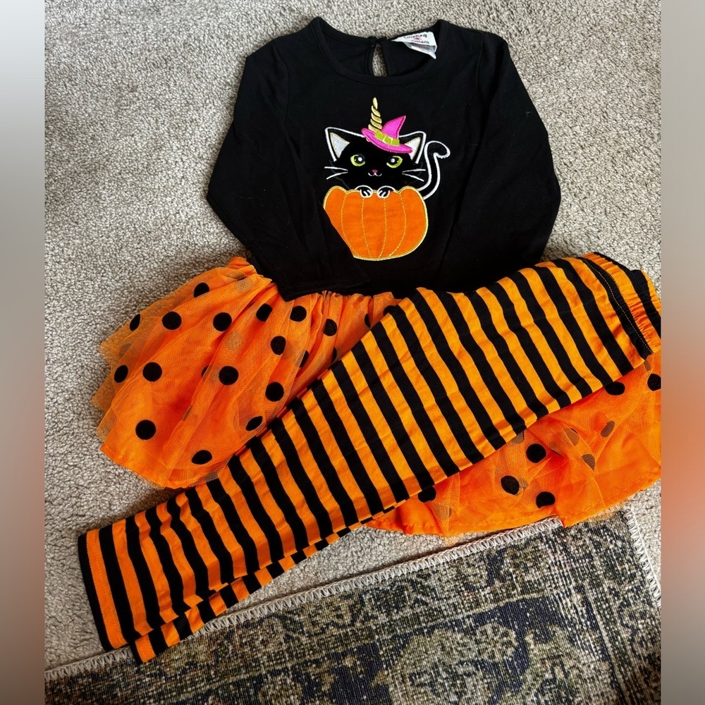 Counting Daisies Toddler Girls Halloween Cat Tutu & Legging Set 3T - Picture 3 of 4